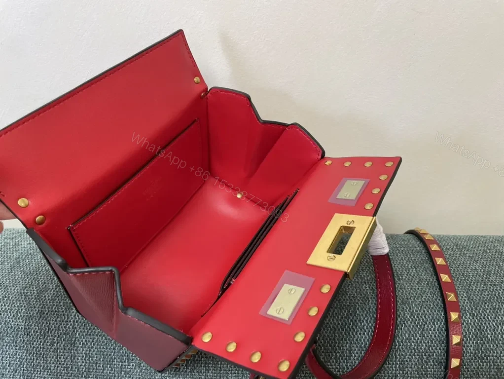 View 6 of Crimson Rockstud Box Bag: Red Calfskin, Luxury Crossbody