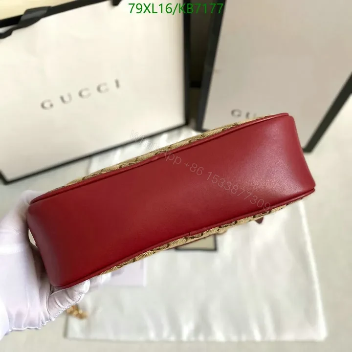 View 7 of Gucci Replica GG Marmont Small Beige Canvas Shoulder Bag with Leather Trim CXV319