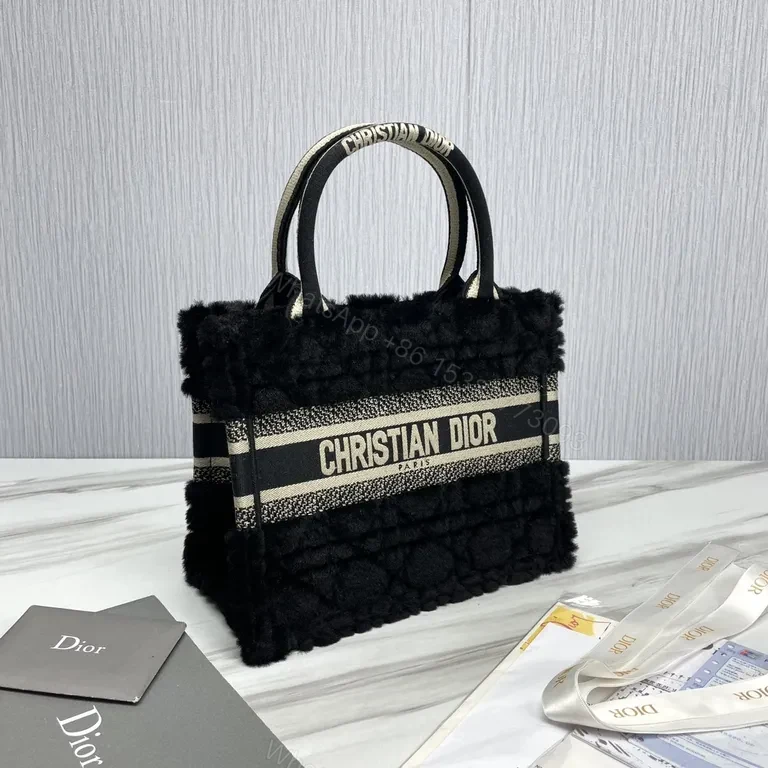 View 5 of Bold BouclÃ© Dior Tote: Shearling Trim Luxury Bag