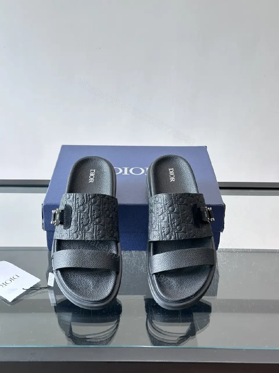 View 10 of Blue Leather Sandals Dior Style Buckle Sandals