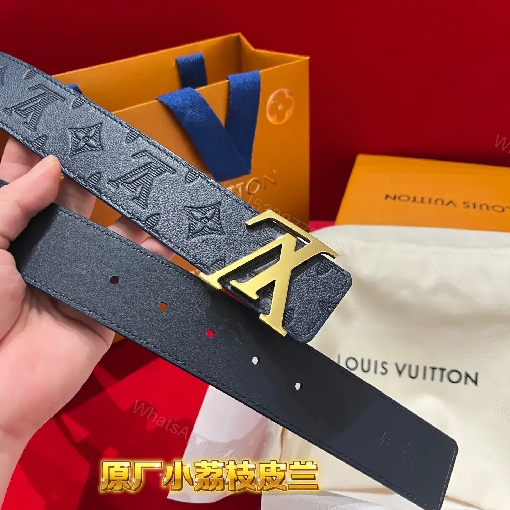 View 3 of Blue Embossed Monogram Belt: Luxe Everyday Accessory