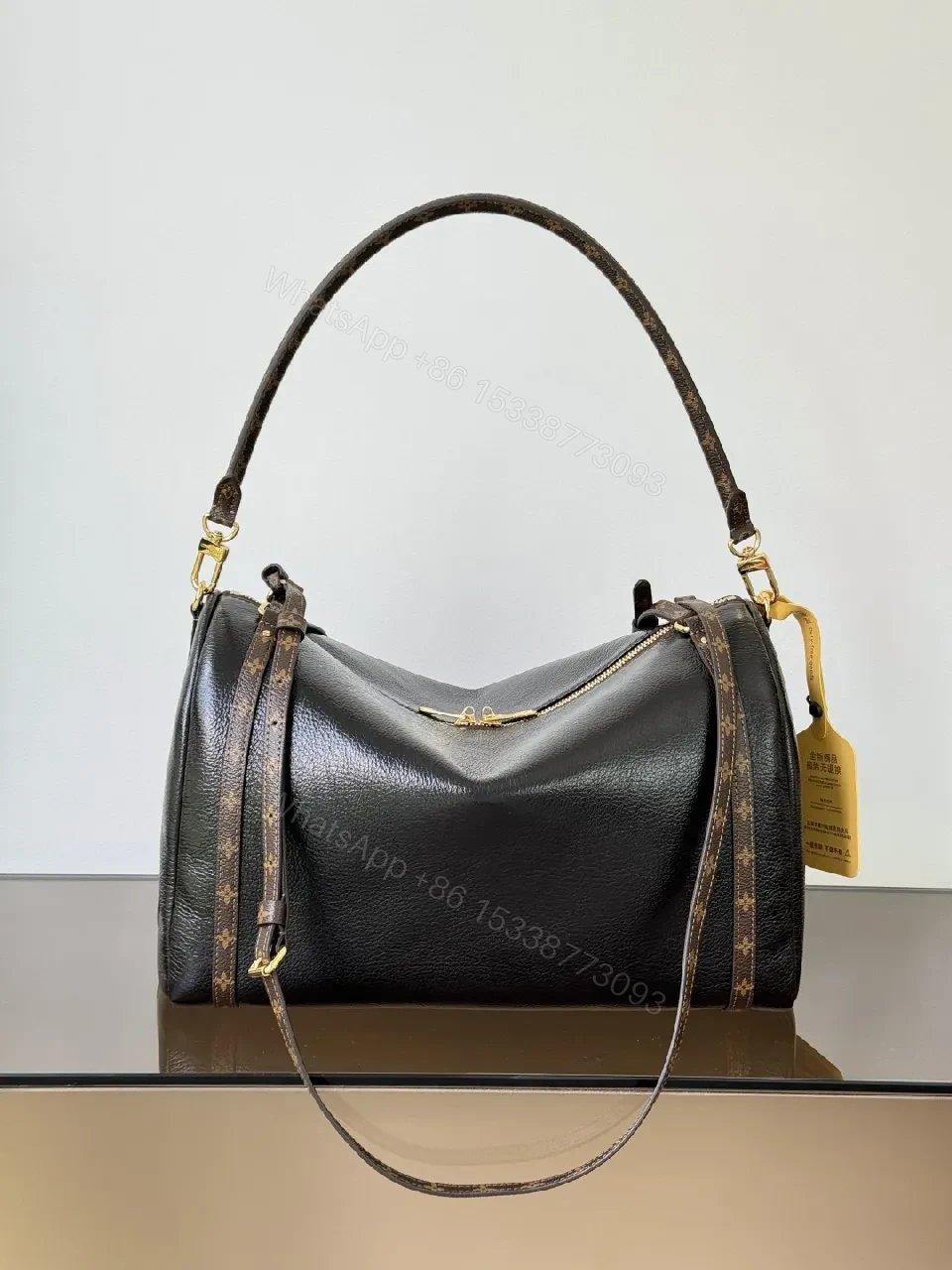 View 5 of Structured Leather Satchel: Monogram Accents, Gold Hardware, Everyday Utility