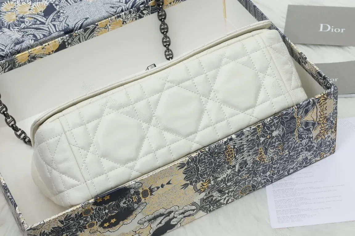 View 3 of White Quilted Belt Bag with Bold Hardware - Structured Leather Bag