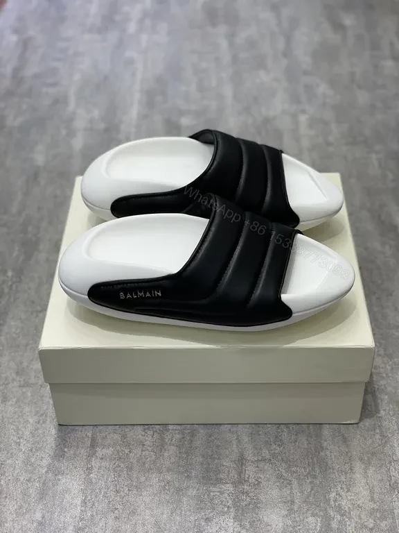 Monochrome Balmain Slides: Premium Leather Comfort — view 1