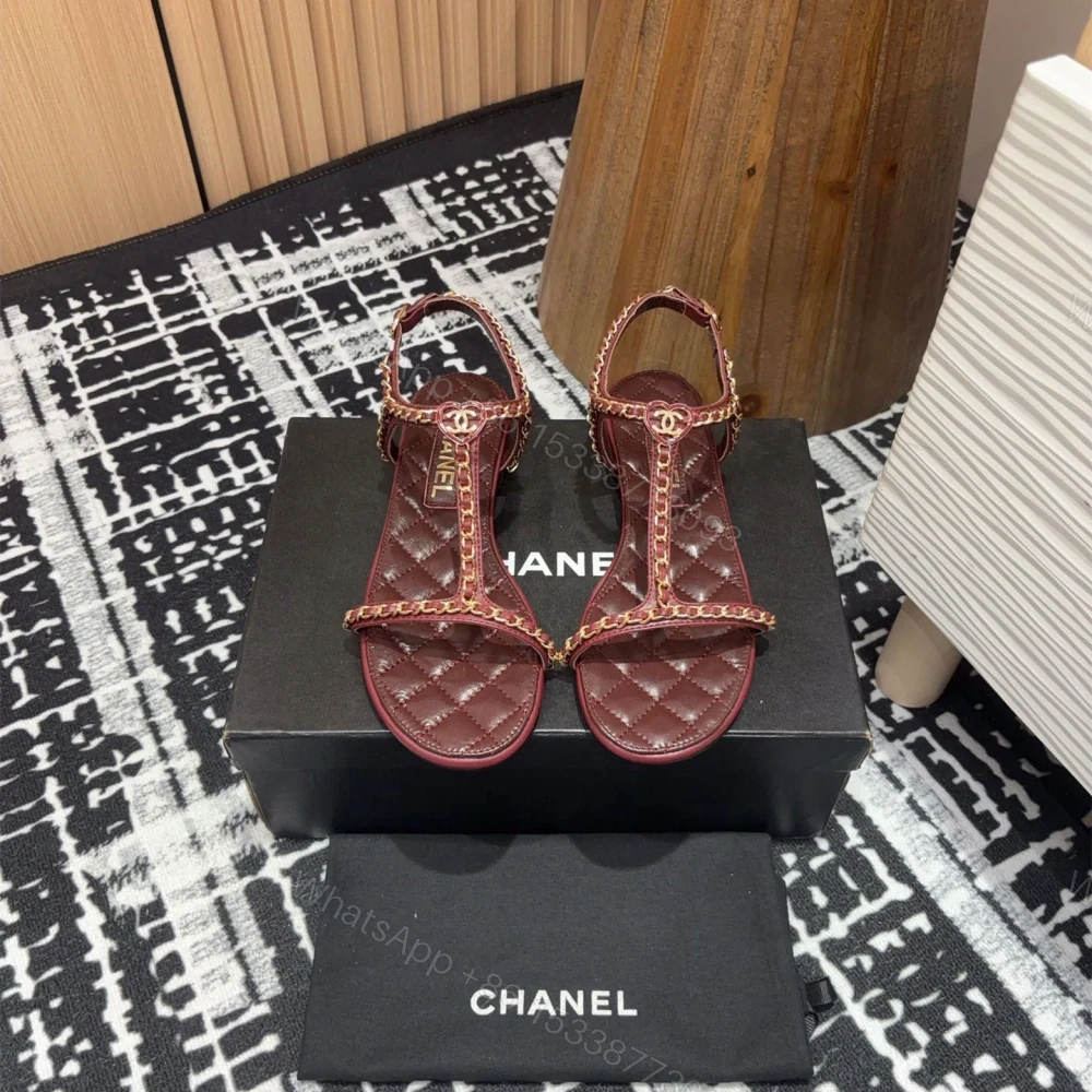 View 2 of 高仿Chanel*25C系列G46111A小羊皮平底涼鞋紅色免檢版