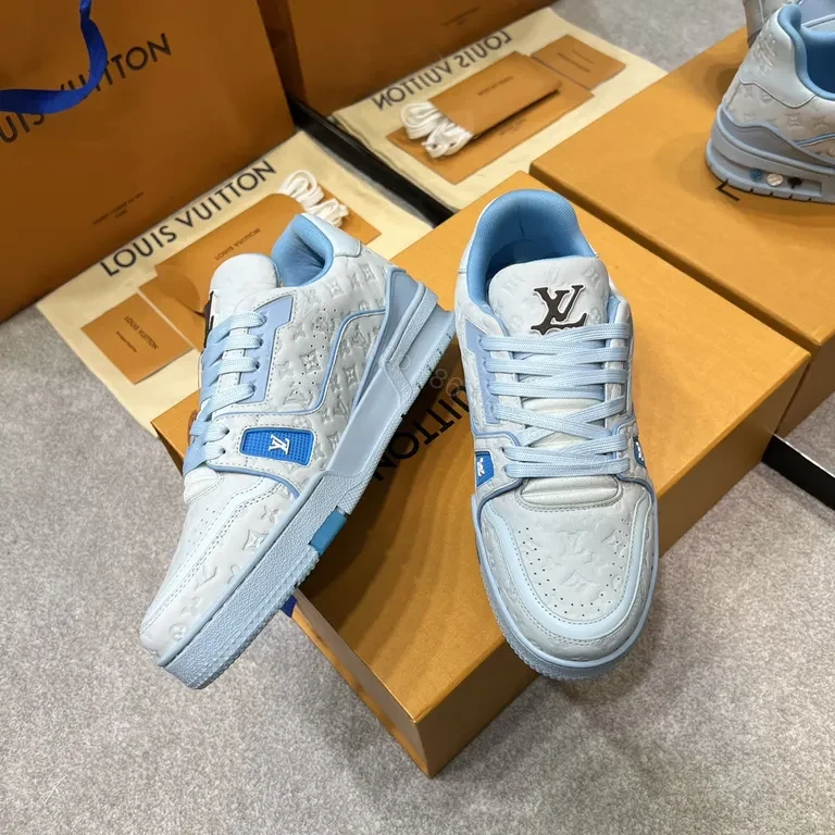 View 7 of Light-Blue LV-Infused Low-Top Sneakers: Couture-Elevated Comfort