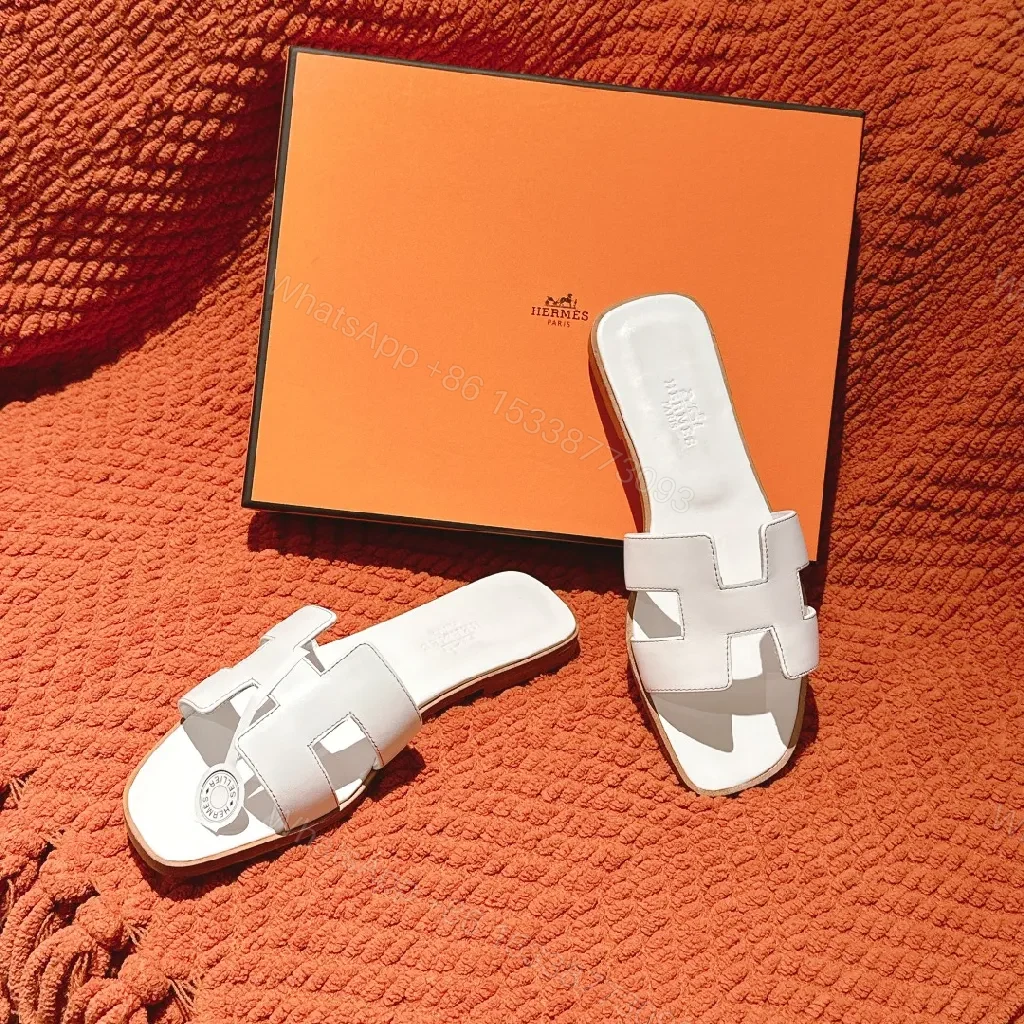 View 3 of White Leather H-Cutout Sandals - Premium Open-Back Slides