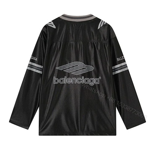 View 12 of Balenciaga Clothes 3B Silhouette Ribbed V-Neck Printed Long-Sleeve T-Shirt Black/Blue/Gray