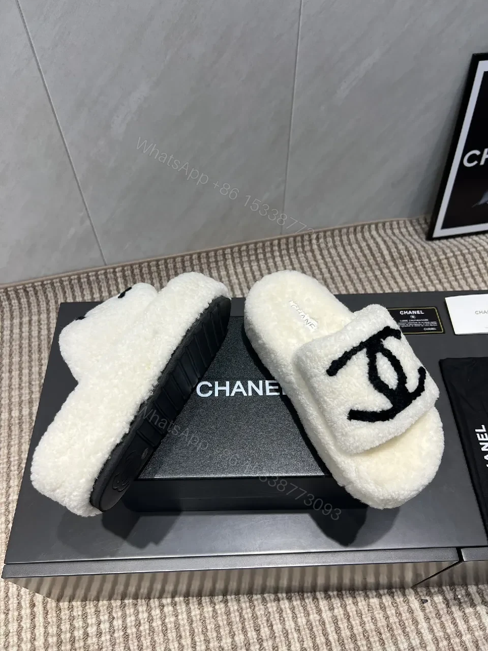 View 2 of Chic Plush Slippers: Memory-Foam Comfort, Logo Detail