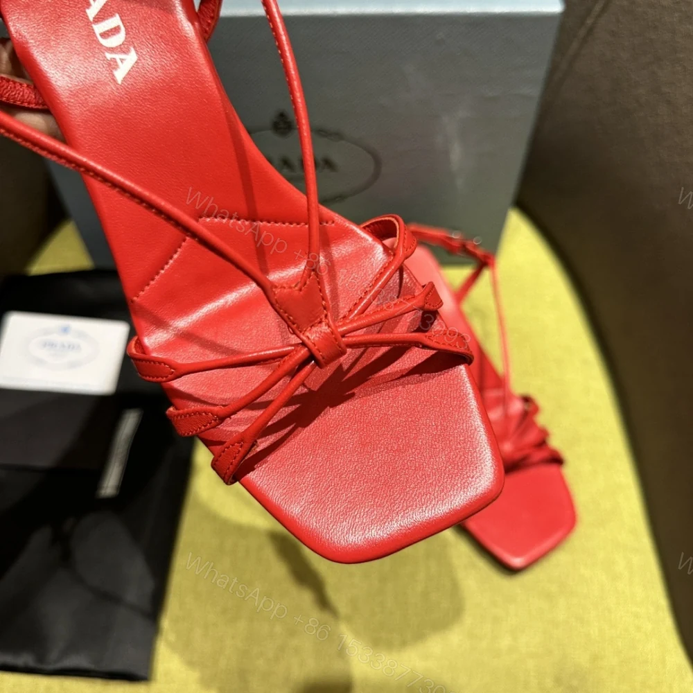 View 5 of 高仿Prada*1X504M方頭一字中踭涼鞋5.5CM紅色免檢版