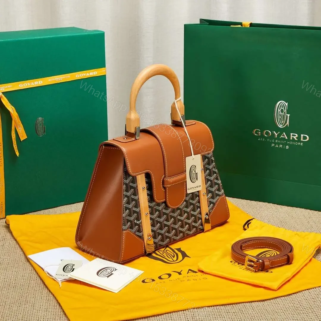 View 7 of Goyard SAIGON Brown Handbag With Wooden Handle 28cm