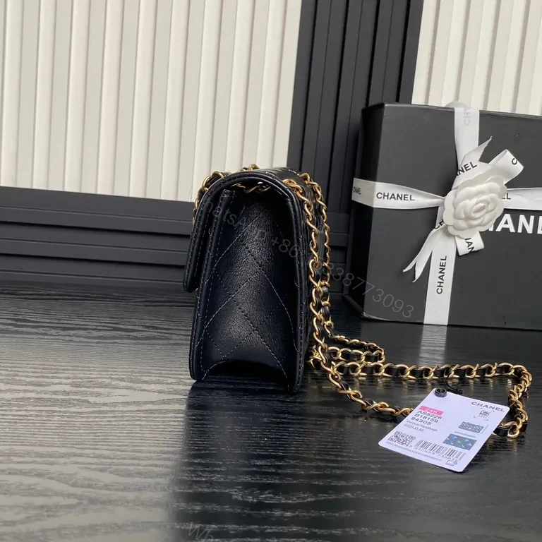 View 3 of Black Quilted Shoulder Bag with Gold Chain - Compact Luxury Bag