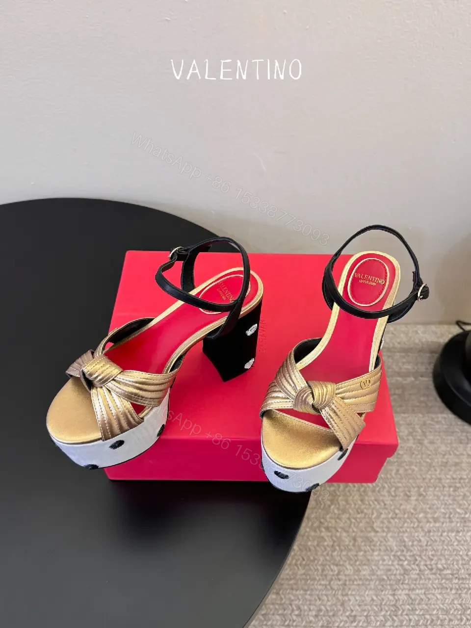 View 7 of Gold Satin Platform Sandal Valentino Style Clutch Block Heel