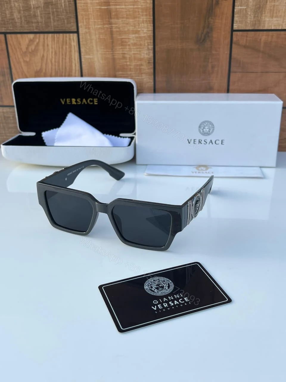 View 2 of Versace Medusa Square Black Gold Sunglasses