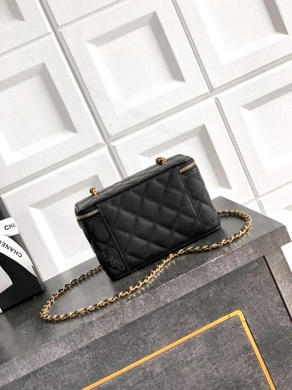 View 3 of Quilted Leather Mini Bag: Gold Hardware, Crossbody Style