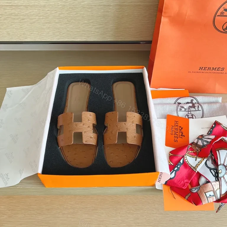 View 4 of Ostrich-Embossed Hermes-Style Sandals: Refined Comfort