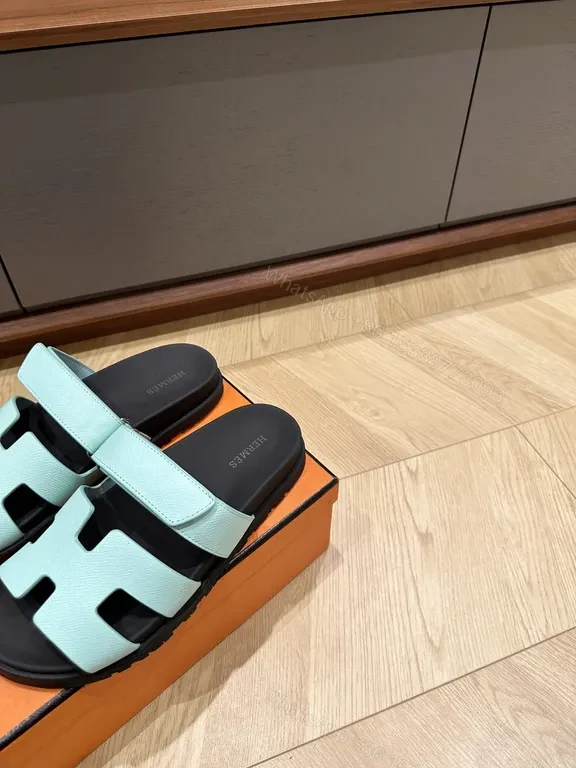 View 5 of Light Blue Leather H-Strap Sandals – Replica Hermes Style
