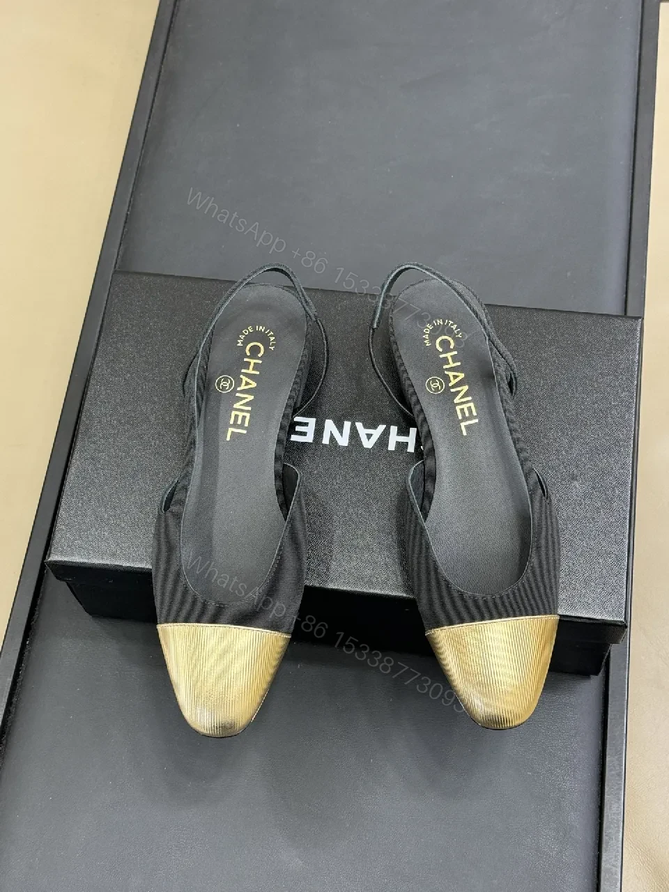 View 7 of Gold Cap-Toe Knit Slingback Slides: Luxe Comfort