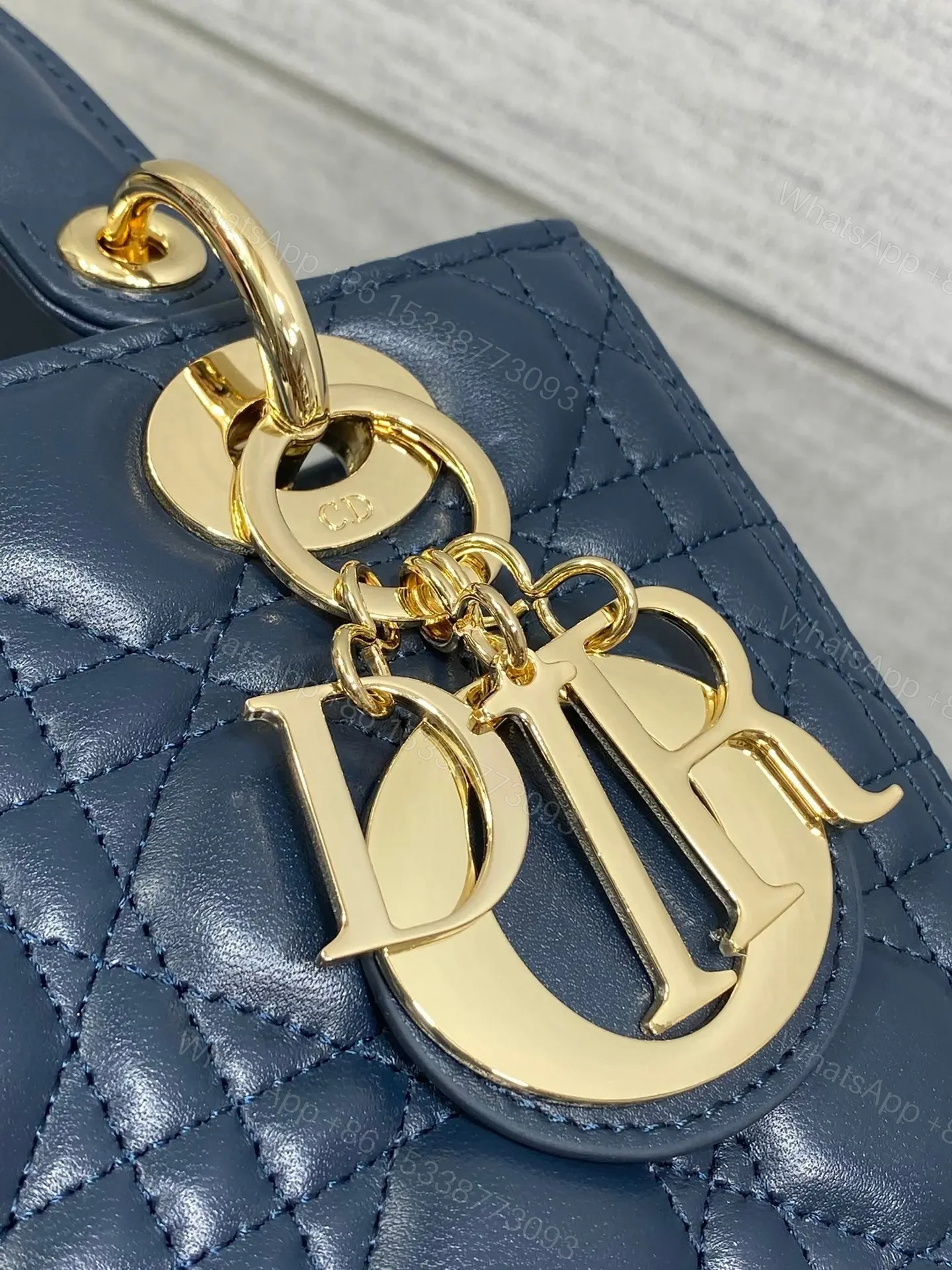 View 3 of DIOR MEDIUM LADY BAG 24 IN DEEP OCEAN BLUE GOLD HARDWARE