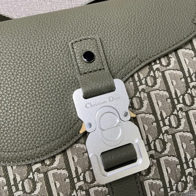 View 4 of Green Textured Crossbody with Olive Leather Clasp Bag