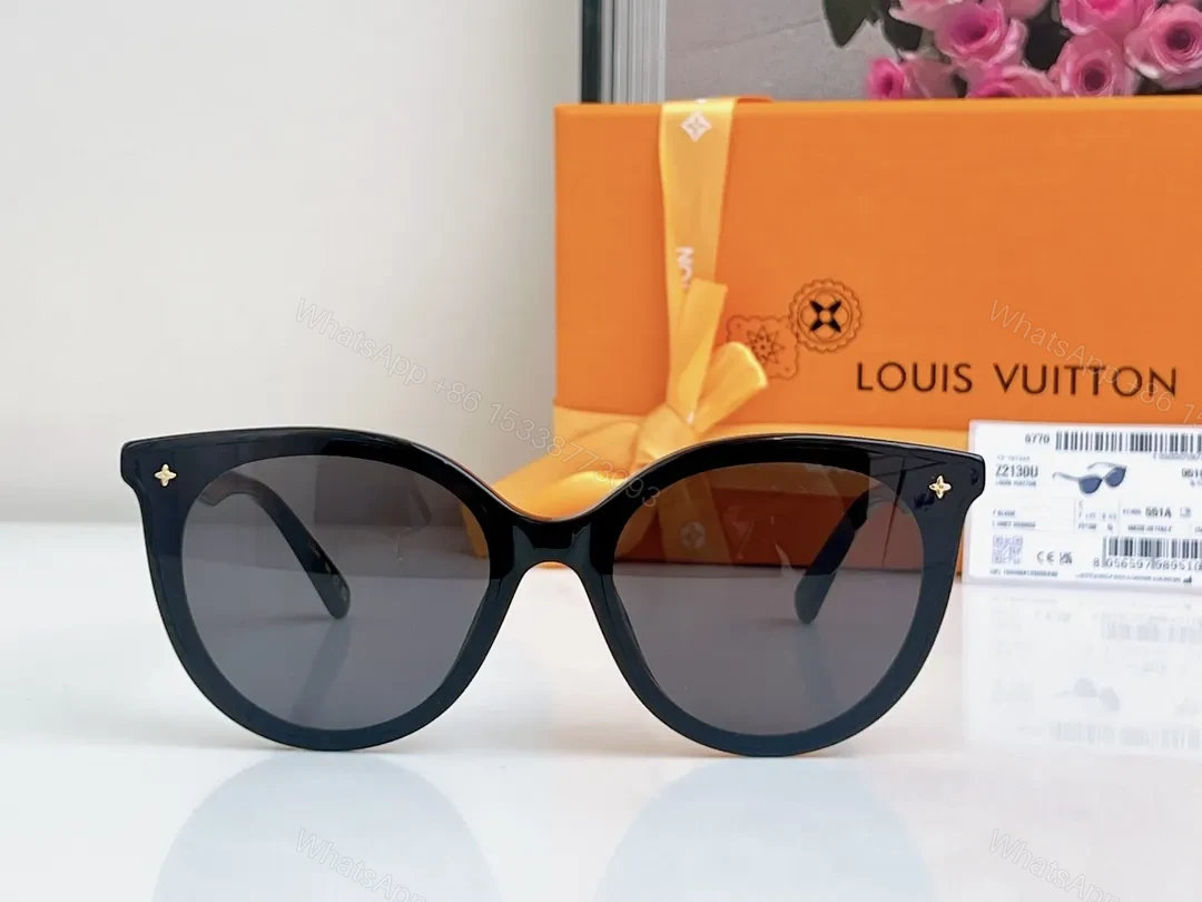 View 5 of Sleek Black Round-Frame Sunglasses with LV Accents