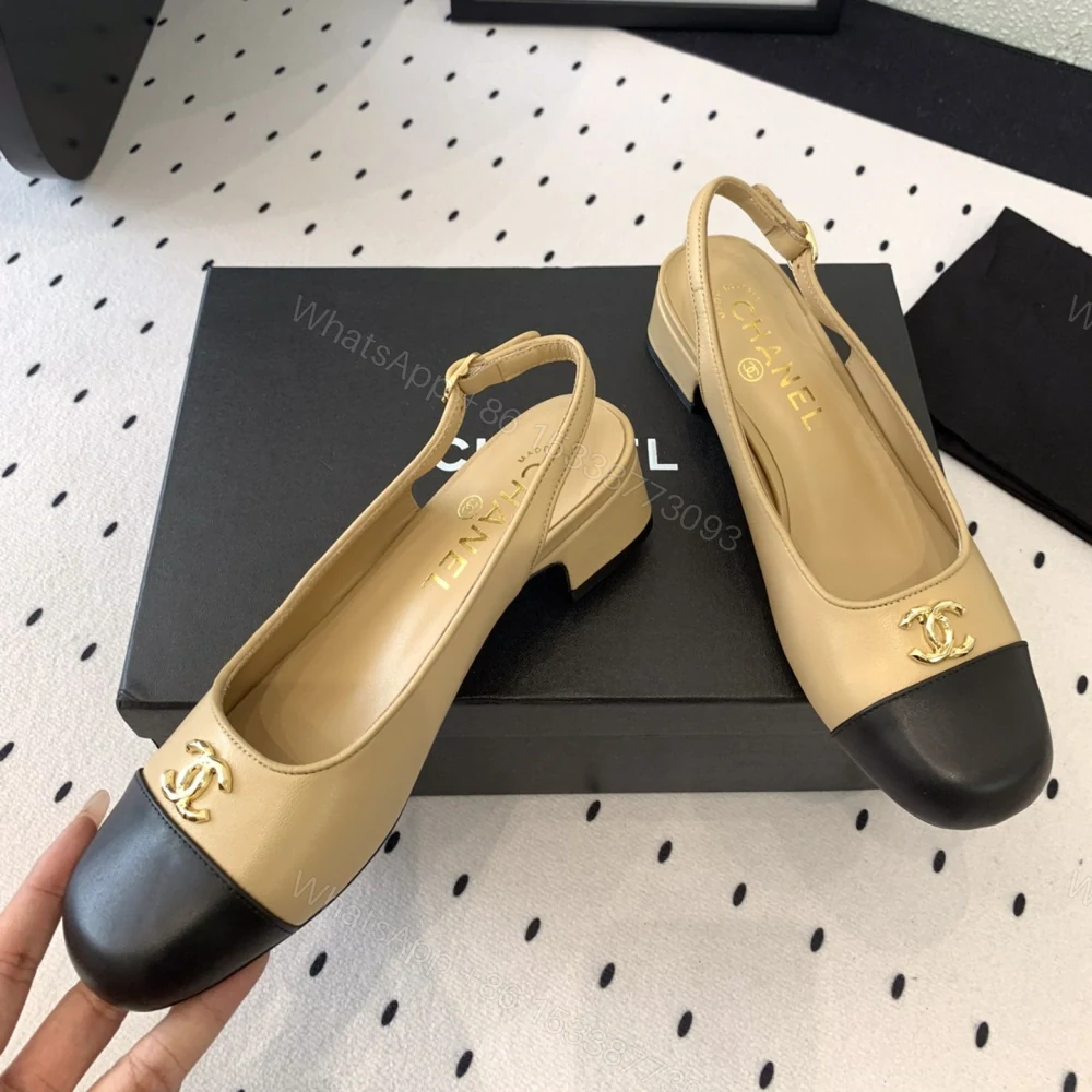View 3 of 高仿Chanel*G45768D圓頭露跟單鞋小牛皮黃色3.5CM免檢版