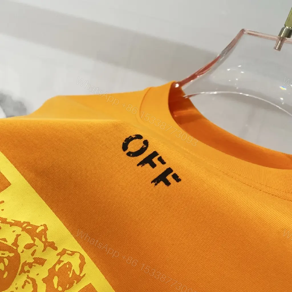 View 7 of Bright Orange Cotton-jersey Tee with Graphic Stripe - Premium Streetwear