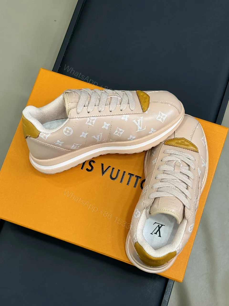 View 3 of Soft Pink Monogram-Style Sneakers: Subtle Luxury, Everyday Comfort