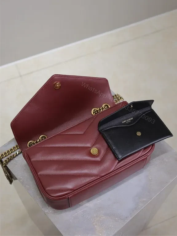 View 8 of Burgundy Quilted Satchel: Gold YSL Logo, Day-to-Night Luxury