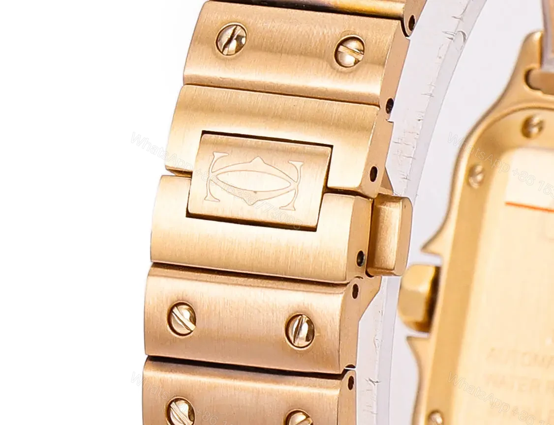 View 6 of Cartier super clone Santos Champagne Diamond Bezel Gold Bracelet 35MM Premium RG-CARTIER-SANTOS-CHAMP-DIA-BEZ-GOLD-35
