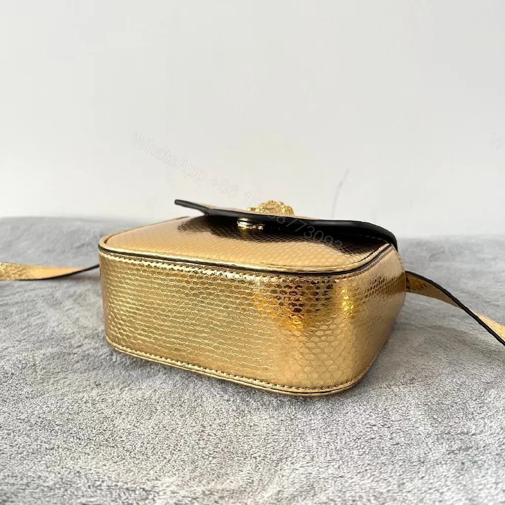 View 5 of Gold Snakeskin Mini Bag with Gourmet Handle