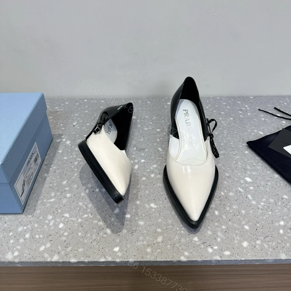 View 3 of 高仿Prada*1I751B尖頭錐形跟高踭鞋5.5CM白黑色免檢版