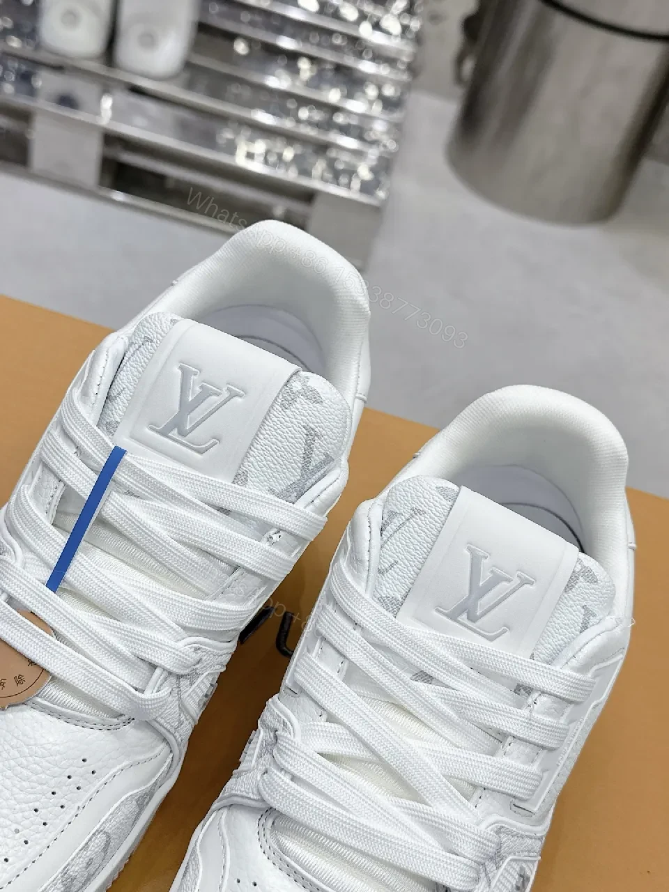 View 3 of Patterned White Leather Luxury Sneakers with Monogram Details