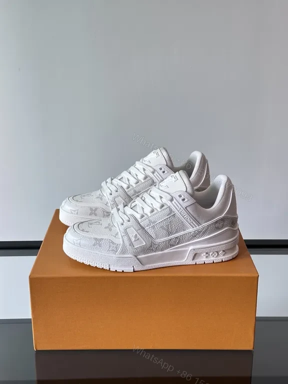 View 9 of White Leather Trainer: Subtle LV-Textured Luxury, Cushioned Comfort