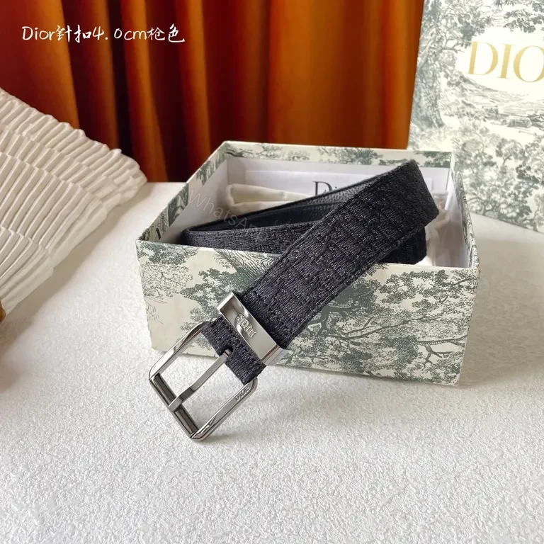 View 4 of Charcoal/Dior-Brand Belt: Woven Texture, Premium Buckle, Luxury Casual