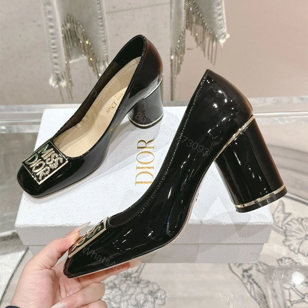 View 2 of 高仿Dior*Miss系列KCX321方頭LOGO金屬扣高踭單鞋黑色免檢版