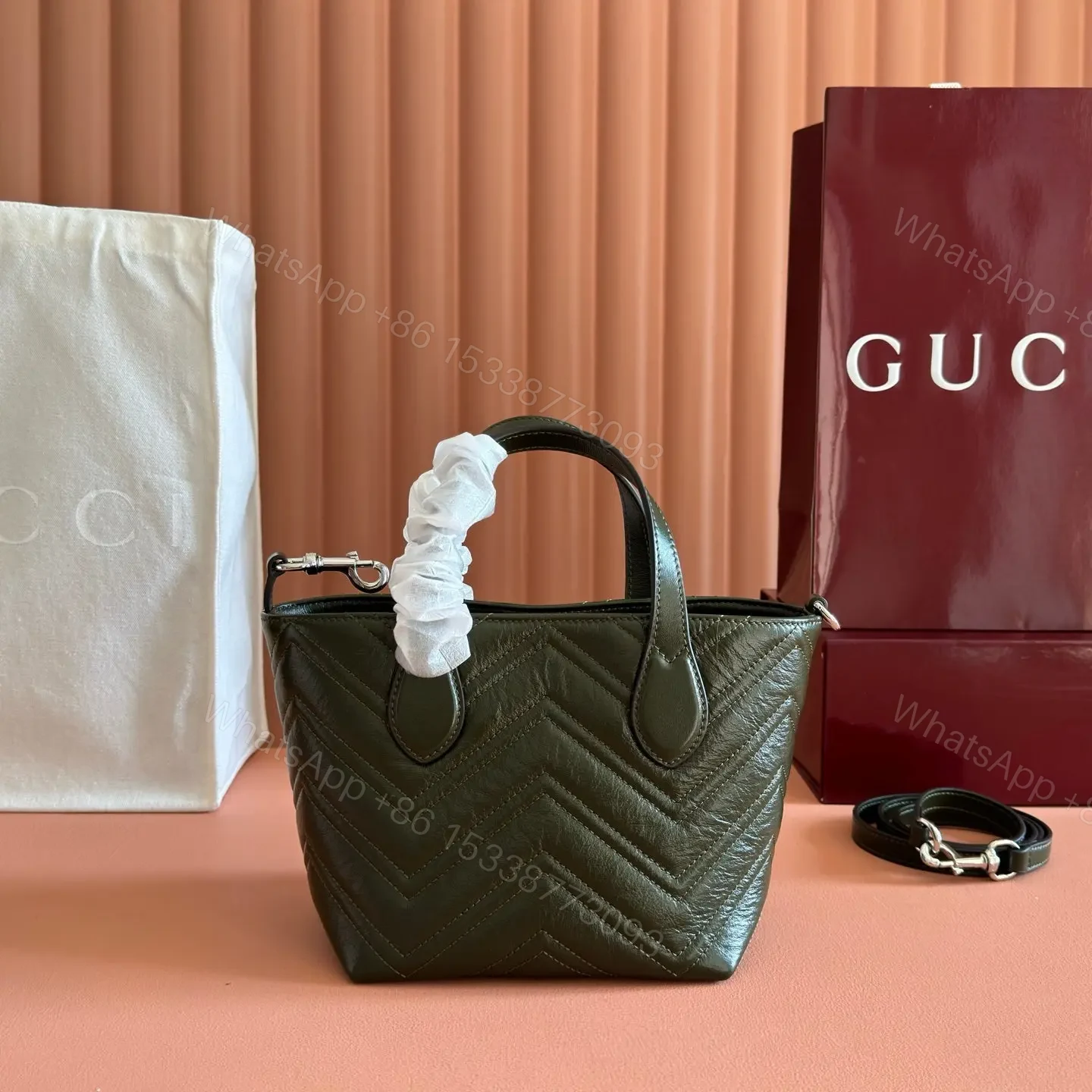 View 6 of GUCCI GG MARMONT TOTE BAG 17 IN MOSS GREEN