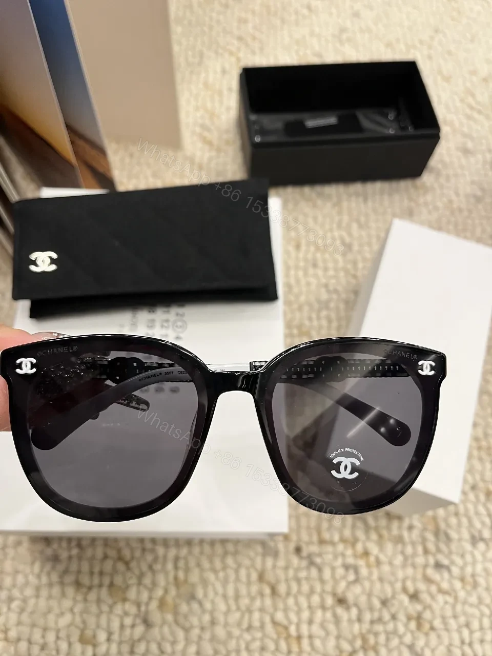 View 7 of Black Cat-Eye Sunglasses Set with Logo Details