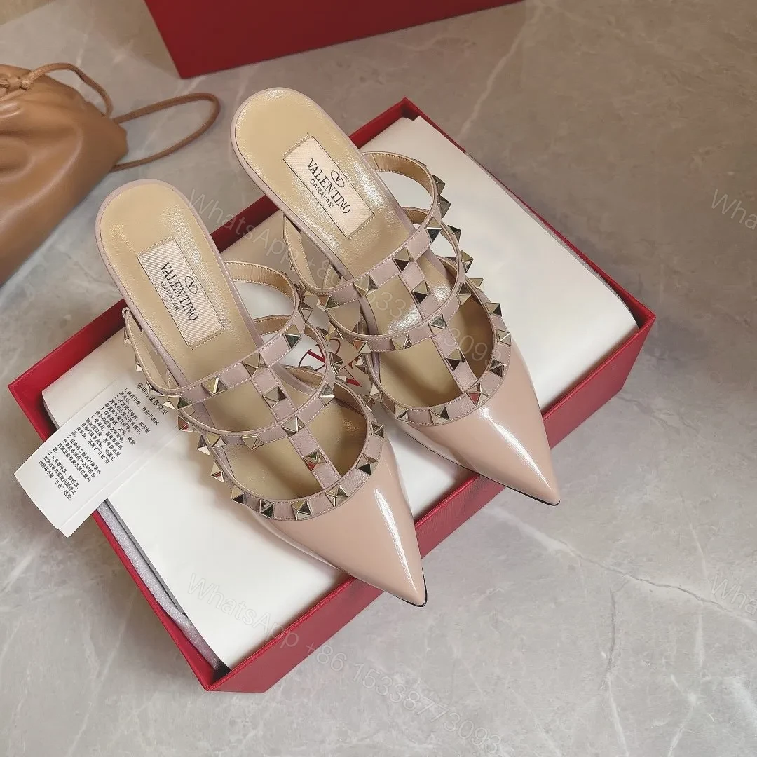 View 5 of Valentino Women Nude Patent Leather Studded Mules