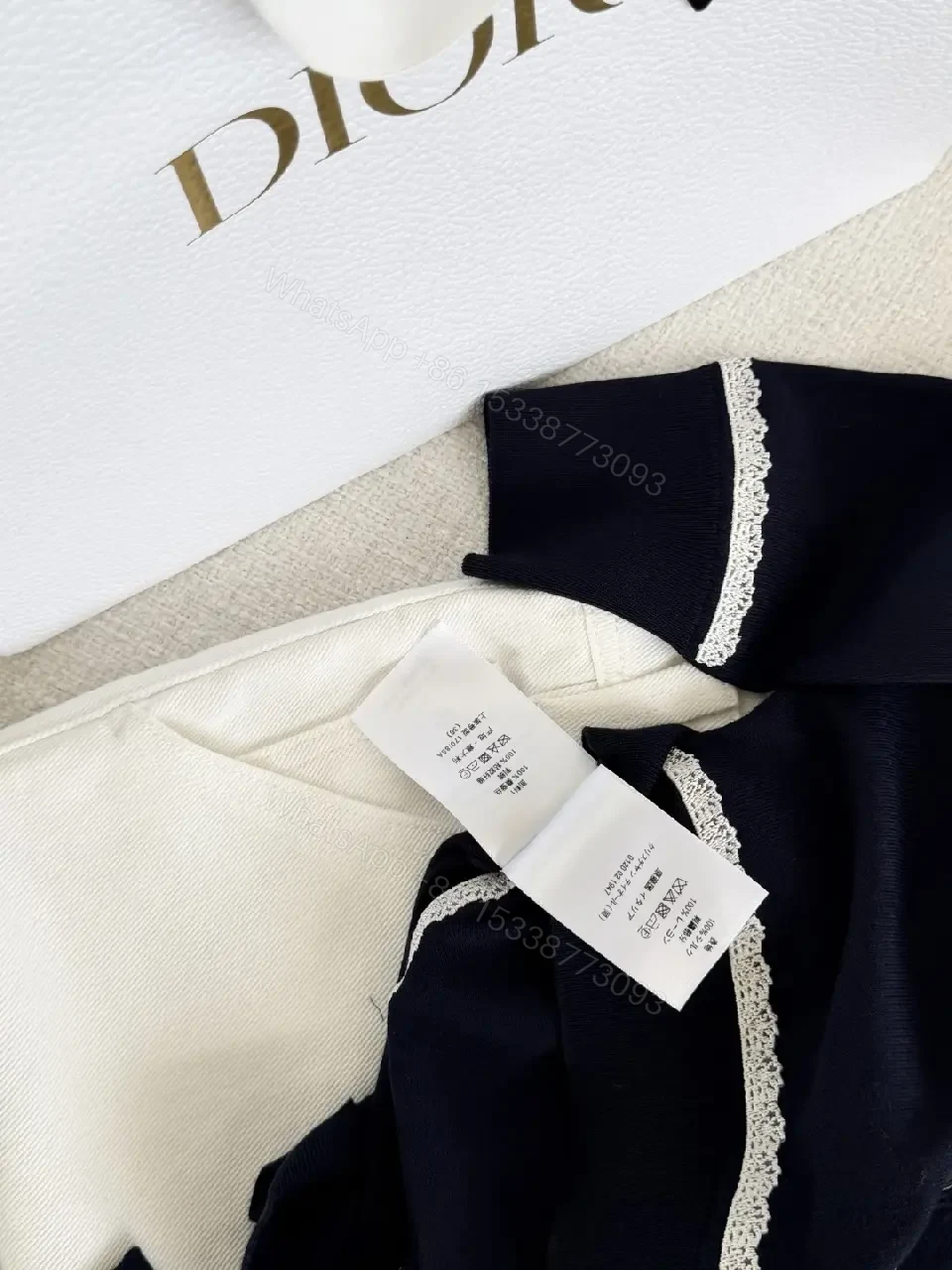 View 7 of Navy Cardigan with White Lace Trim, Classic, Button-Front, Dior Accent