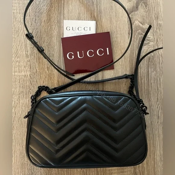 View 2 of Gucci GG Marmont Matelassé Mini Camera Bag in black