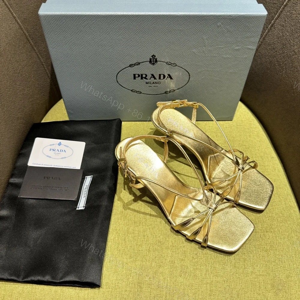 View 2 of 高仿Prada*1X504N方頭一字中踭涼鞋5.5CM金色免檢版