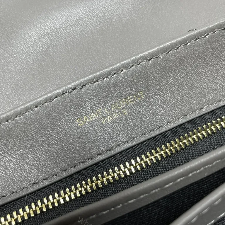View 5 of Structured Gray Quilted Crossbody with Gold YSL Hardware Bag