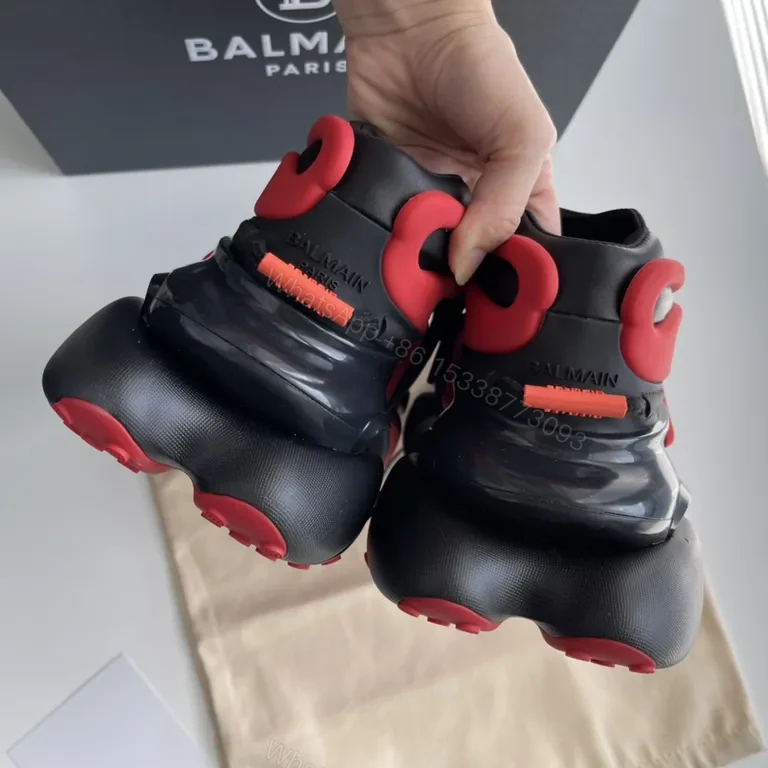 View 5 of Bold Balmain-Influenced High-Tops: Black & Red Luxury Sneakers