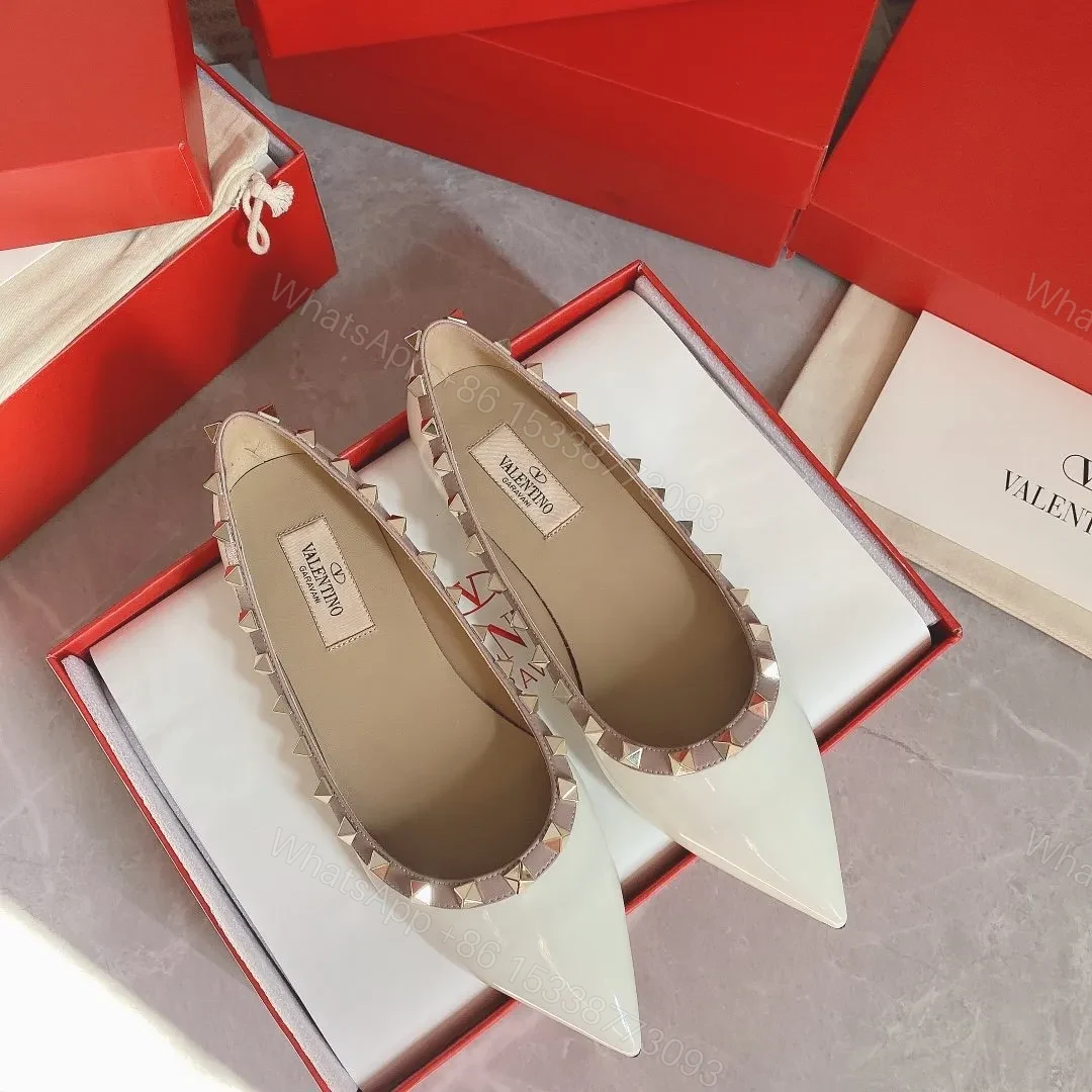 View 2 of Valentino Women White Patent Leather Studded Flats