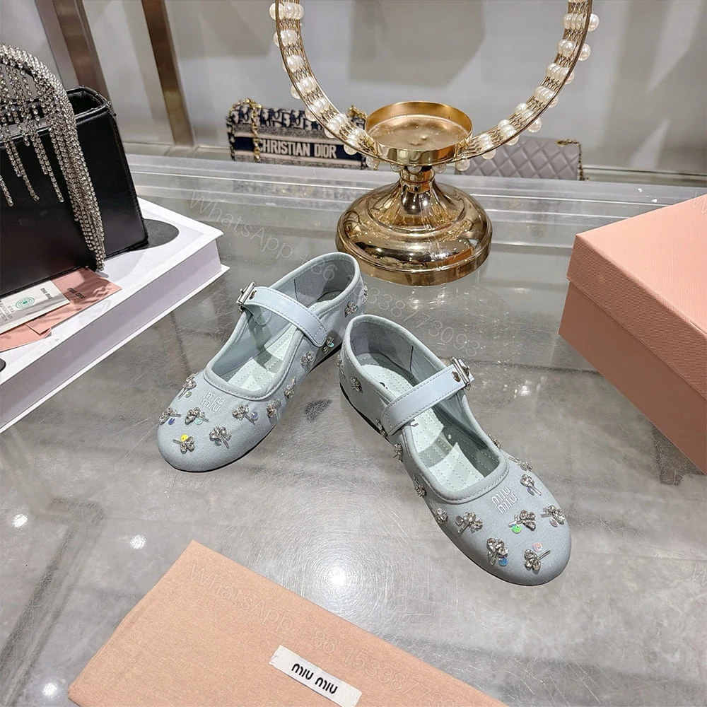 View 4 of MIUMIU Embroidered drill ballerinas 645146