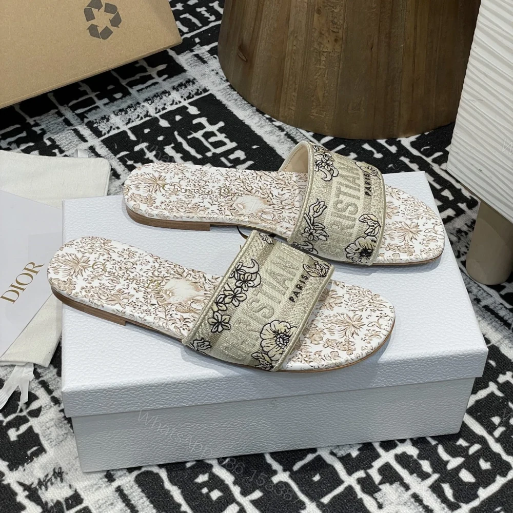 高仿Dior*Dway系列KCO211圓頭套腳拖鞋平底金色印花免檢版 — view 1