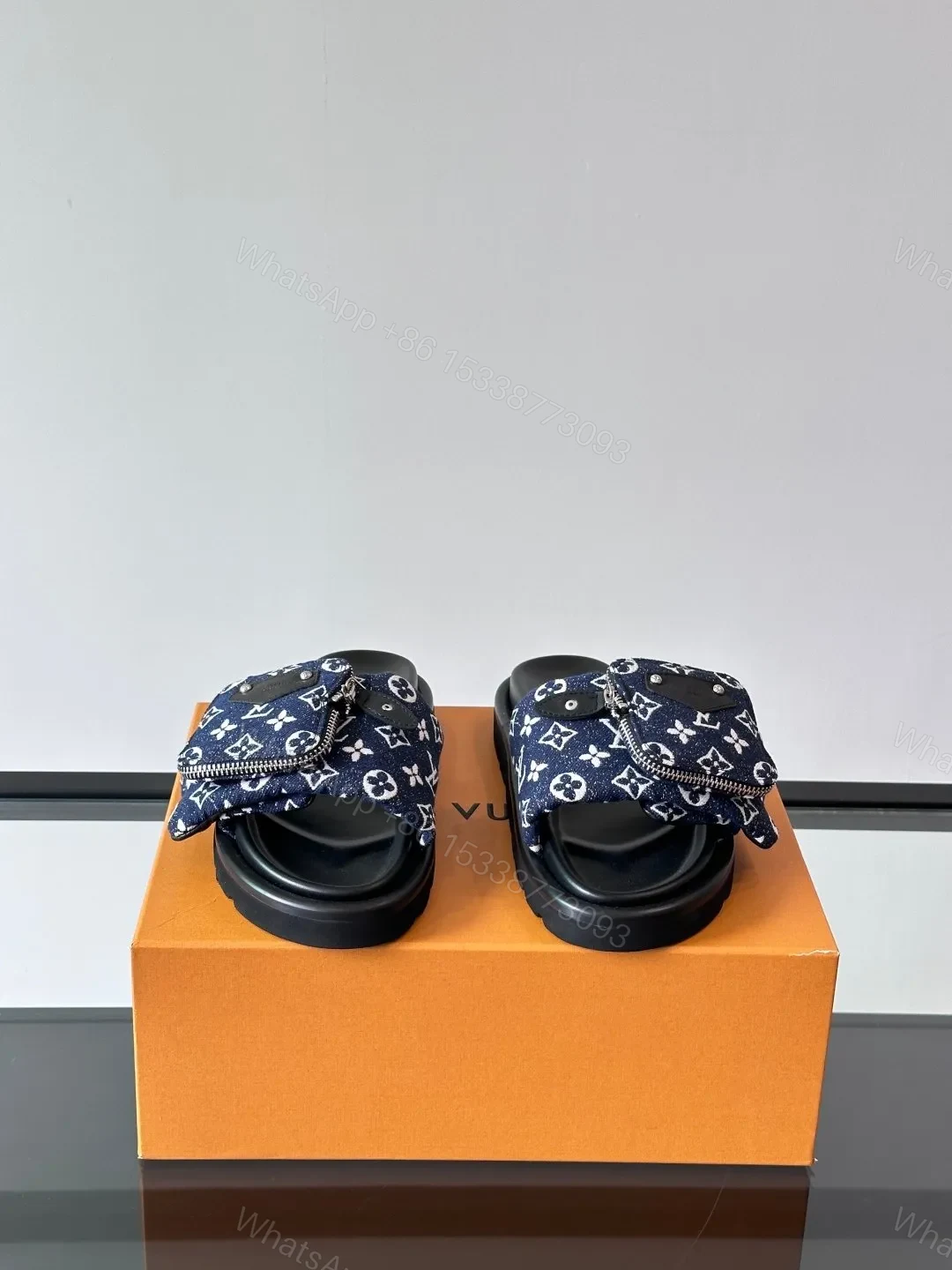 View 2 of LV Men Navy Fabric Slides