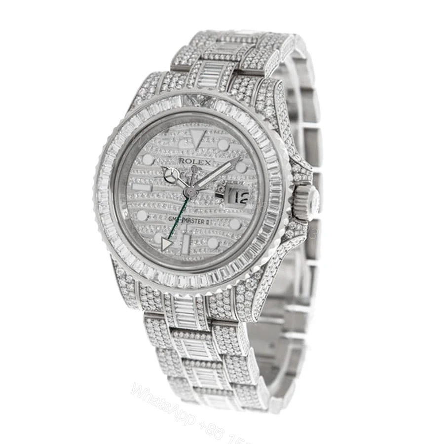 View 2 of Rolex GMT-Master II 116769TBR Super Clone: White Gold Full Diamond 40mm Pavé Dial