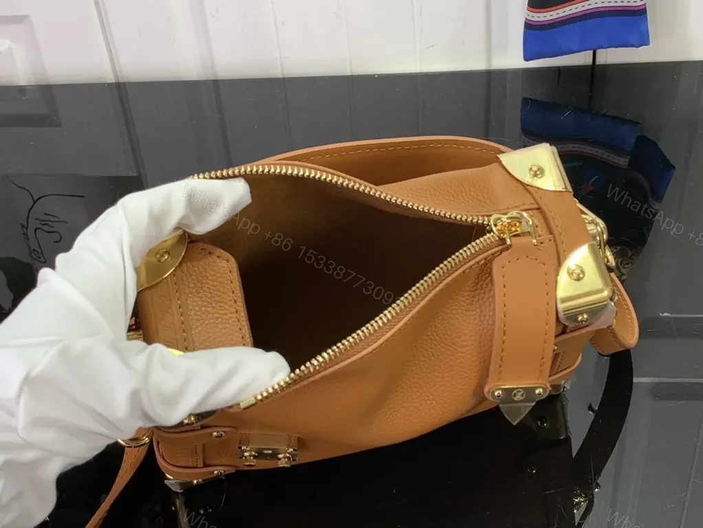 View 8 of Cognac Leather Satchel: Gold-Stud Accent, Structured Style